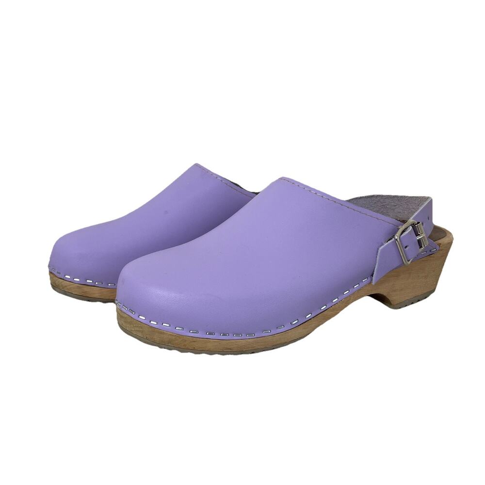 Mia Alma Lilac Purple Clogs w/Straps Made in Sweden Springtime Boho Sz 39 / 9 US